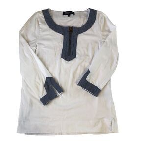 Jones New York signature women’s top 1/4 zip White W/denim Look Detail Small